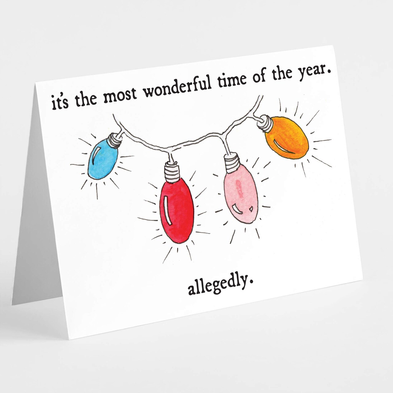 Funny Christmas Card - 24-Pack Holiday Greeting Cards with "It's the Most Wonderful Time of the Year. Allegedly." Message and Festive Light Design, Blank Inside for Personalized Holiday Wishes - Playful and Unique Stationery Set